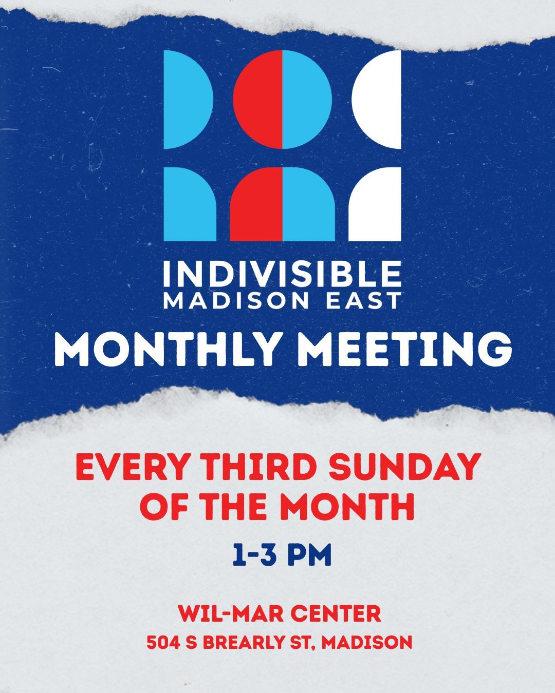 Monthly meeting every third Sunday of the month. 1 to 3 pm at the Wil-Mar Center